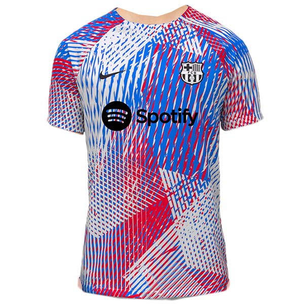 Barcelona pre-match training soccer jersey men's blue uniform football kit sports top shirt 2022-2023